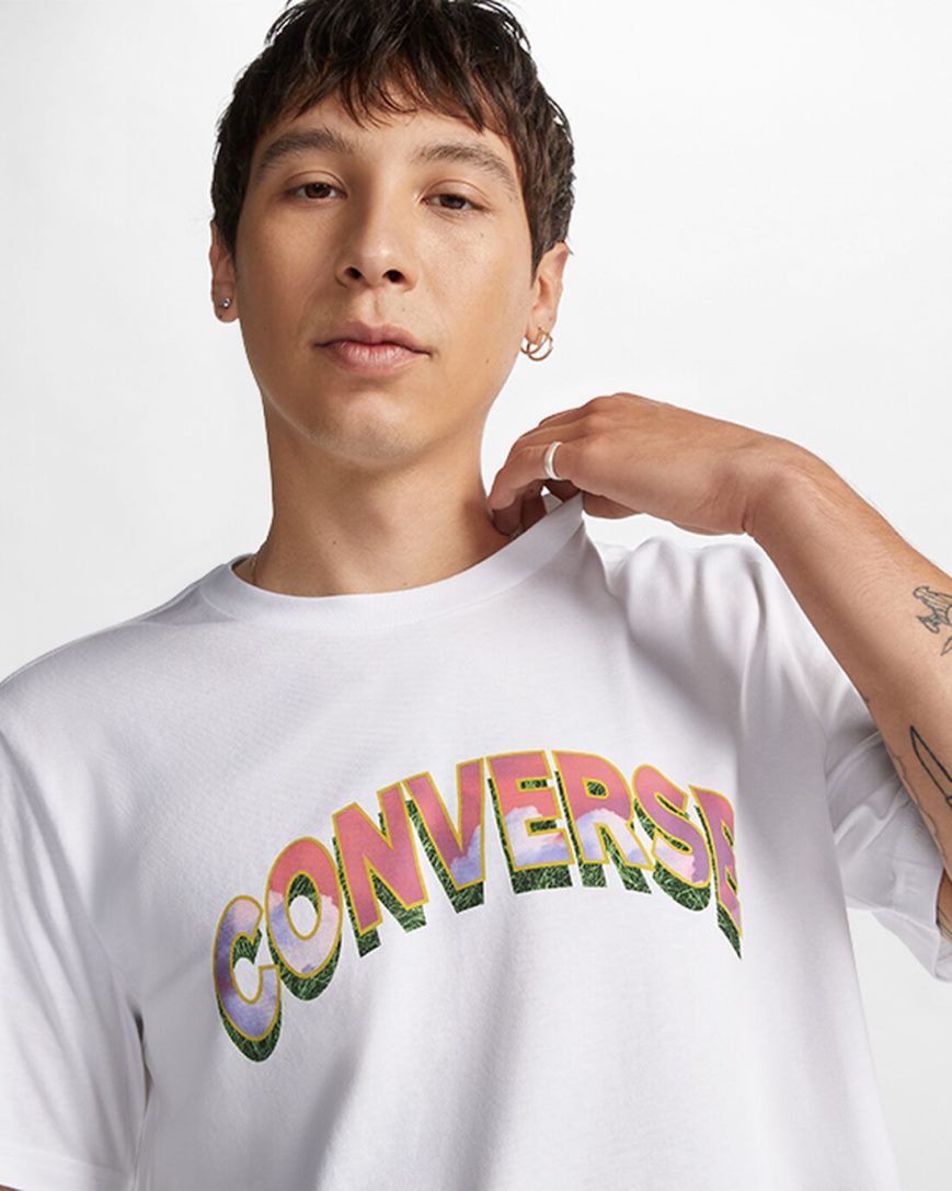 T-Shirts Converse Cloud Fill Logo Panske Biele | SK 11ENOR4